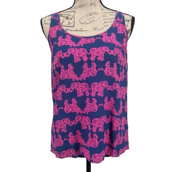 Lilly Pulitzer Palmetto Tank Top Pack Your Trunk Elephant Print Pink/Blue Small - Picture 2 of 10